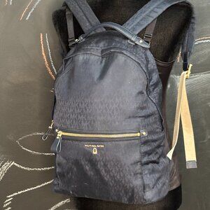 Michael Kors Nylon Backpack | Navy Signature Print | Gold Accents